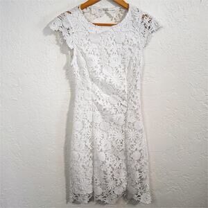Lulus Shoulder Sleeve Open Back White Floral Lace Midi Dress Size Extra Small